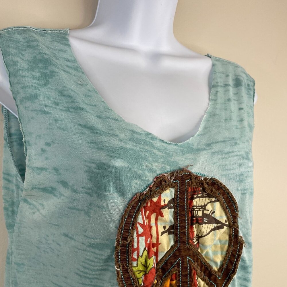 Hippie Tank Top Womens Medium Indie Festival Boho Embroidered Peace Sign Retro - Picture 16 of 16